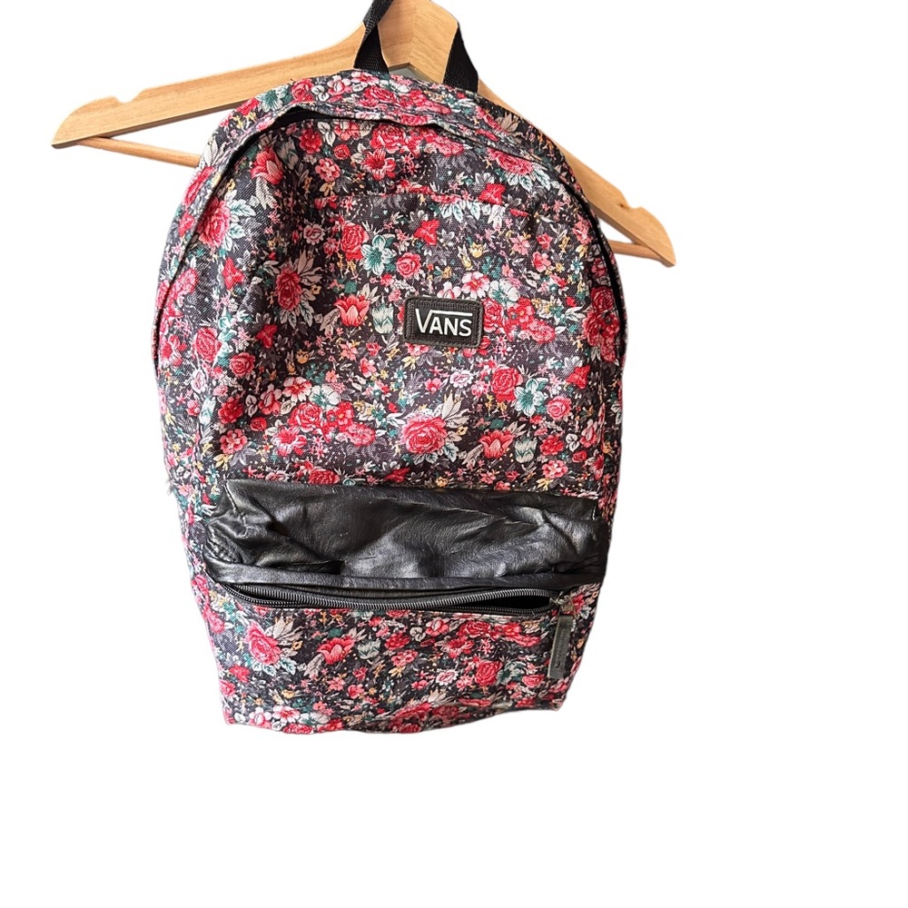 flower print vans leather pocket backpack